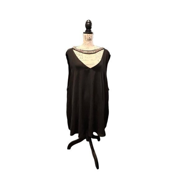 Torrid Georgette Embellished Beaded Choker‎ Tank 4X Black Neck Tie Blouse Top - Picture 14 of 14